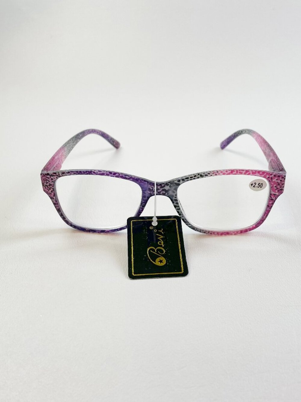 Bevi +2.50 Reading Glasses Red & Purple Cheetah